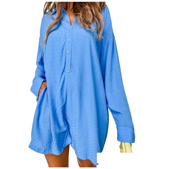 NWOT All About Fun Jacquard Romper Blue Size Small - Picture 3 of 12